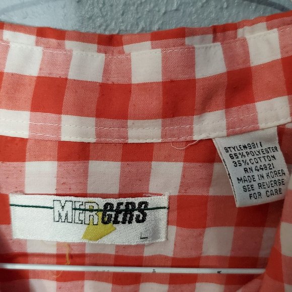 Vintage Mergers Red Buffalo Check Men's Long Sleeve Top, L - Picture 5 of 6